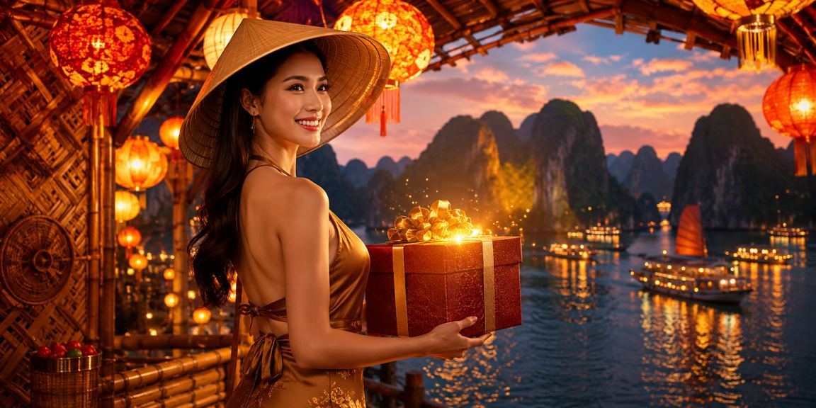 Người dùng đọc điều khoản ssm trên điện thoại tại vịnh Hạ Long